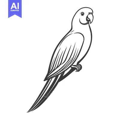 Aset premium populer: The monochrome illustration depicts a perched parrot on a branch