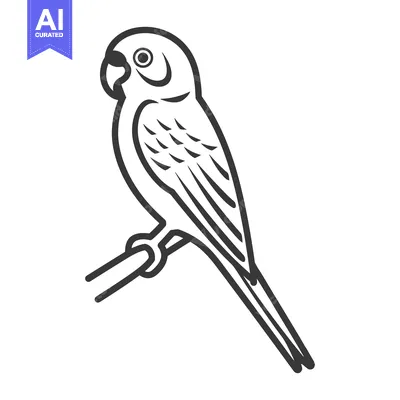 Aset premium populer: A simplified black line drawing of a perched parrot