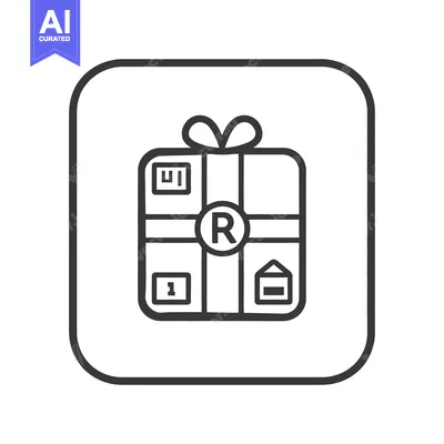 Aset desain premium: A black line art illustration of a present inside a square