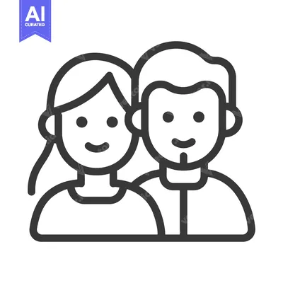 Aset premium populer: Two smiling people are standing together happily in an icon style