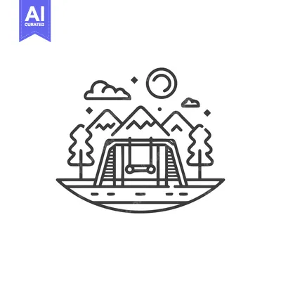 Aset premium populer: Minimalist Playground Landscape with Swing Set, Mountains, and Trees i