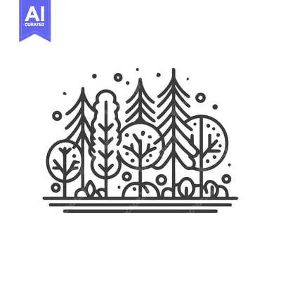 Aset premium populer: Minimalist Forest Line Art: Diverse Tree Shapes and Snowfall