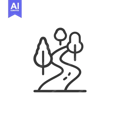 Aset premium populer: Minimalist Icon of Winding Road Through Trees, Simple Line Art Design