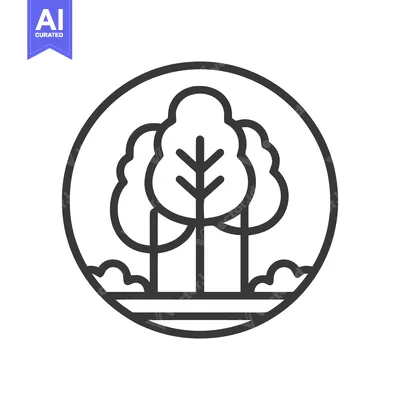 Minimalist Forest Icon: Trees and Bushes in Circle Frame