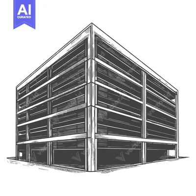Architectural illustration of a modern building with several horizonta