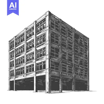 Aset desain premium: Detailed perspective rendering of a modern multi story building struct