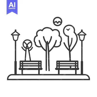Aset premium populer: An outdoor scene featuring benches trees streetlights and objects