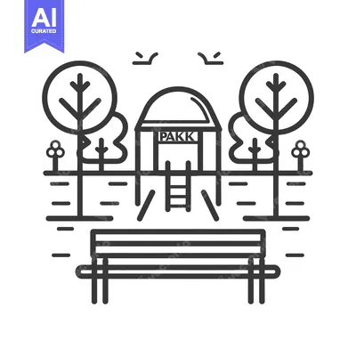 Aset premium populer: A simple black and white line drawing of a park scene