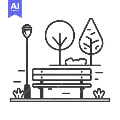 A simple vector illustration of a park bench next to trees