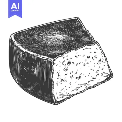 Aset premium populer: A wedge of hard cheese presented with a crosshatch illustration