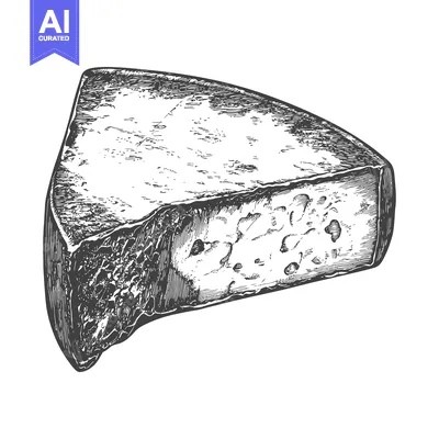 Premium design asset: A single triangular wedge of aged artisanal cheese presented against w