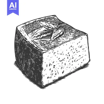 Aset premium populer: An illustration of a block of cheese with leafy garnish