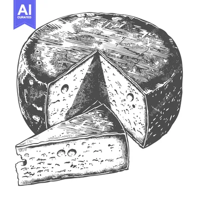 Aset desain premium: An illustration displaying a wheel of cheese with several slices