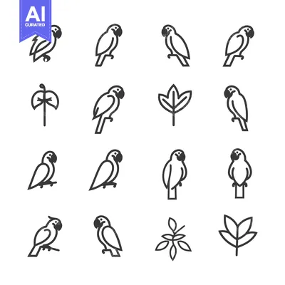 Aset premium populer: Parrot Icons Set in Black and White