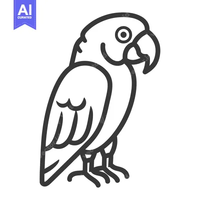Aset premium populer: An outlined illustration depicting a perched bird with distinct featur