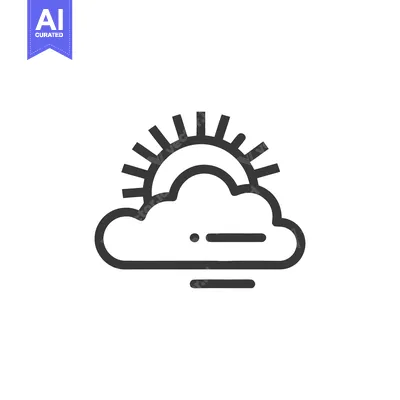 Minimalist Weather Icon: Sun Peeking Behind Cloud with Fog Layers