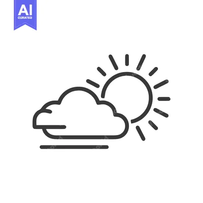 Aset desain premium: Minimalist Weather Icon: Sun, Cloud, and Horizontal Line Design