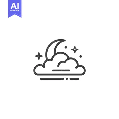 Minimalist Moon and Stars Icon on Cloud, Night Sky Concept