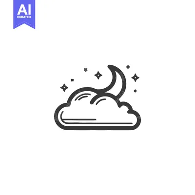 Dreamy Nightscape: Crescent Moon Nestled in Cloud with Sparkling Stars