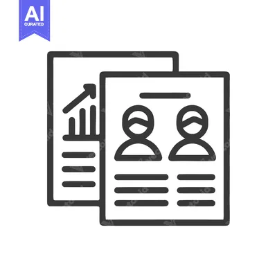 Business Reports Icon: Growth Chart and Employee Profiles in Outline S