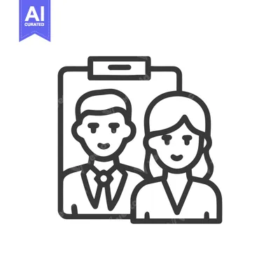 Teamwork Icon: Man and Woman on Clipboard, Outline Style
