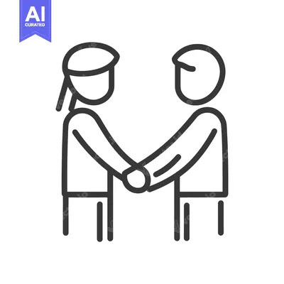 Aset premium populer: Simple black and white outline illustration of people shaking hands