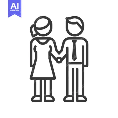 Aset premium populer: A simple black and white illustration of two people holding hands