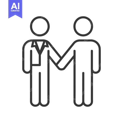 Aset desain premium: Two stylized figures are shaking hands in a simple outline style