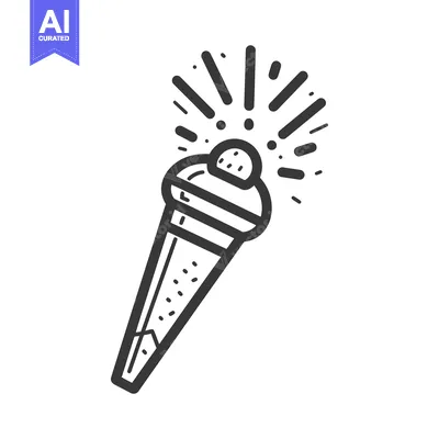 An illustrated microphone with radiant rays emanating outwards and abo