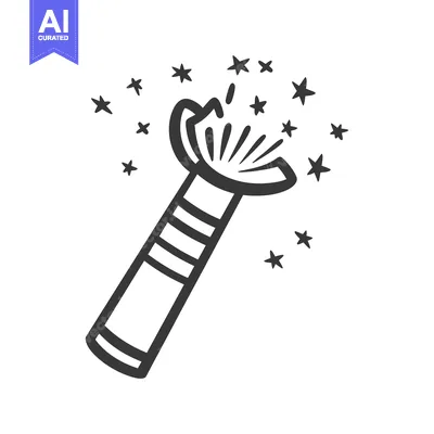 Aset premium populer: A simple drawn illustration of a magic wand with stars
