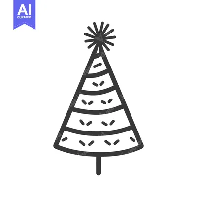 Aset premium populer: A simple black and white illustration of a festive party hat