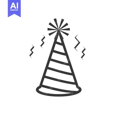 Aset desain premium: A gray cartoon rendering of a party cone with confetti