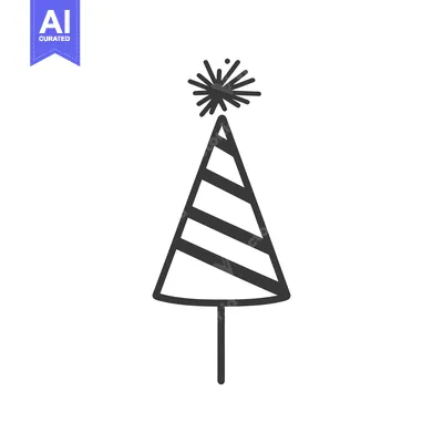 Aset desain premium: A simple drawing of a party hat with a decorative pompom