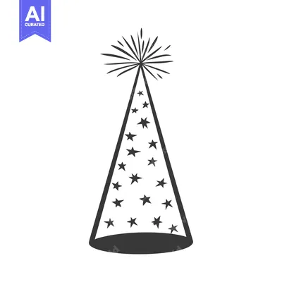 Aset desain premium: A celebratory party hat with star decorations and a firework burst