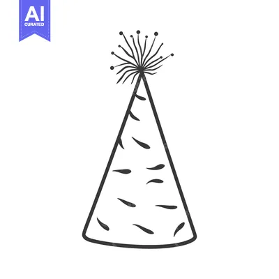 Aset premium populer: A simple black and white illustration of a party hat