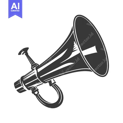Aset desain premium: A grayscale illustration of a retro style loud hailer apparatus