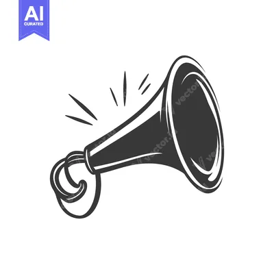 Premium design asset: A black and white drawing of a traditional hand held megaphone