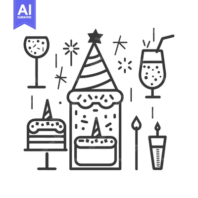 Celebration icons include birthday cake party hats champagne and candl