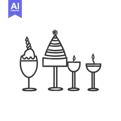 Simple illustration of party decorations including beverages and candl