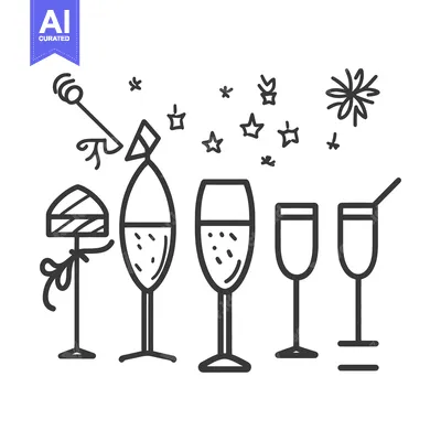 Aset desain premium: Celebration illustration depicts festive glasses alongside party eleme