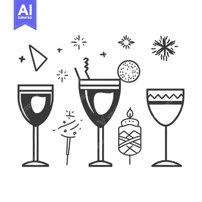 Aset premium populer: Monochrome illustration showing party elements for celebratory occasio