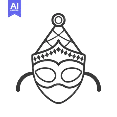 An illustrated carnival mask with decorative geometric designs on whit