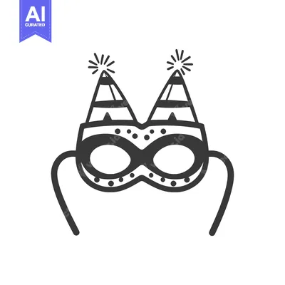 Festive celebratory face mask graphic featuring party hats and embelli