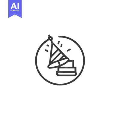 Aset desain premium: Graduation Celebration: Party Hat on Books, Minimalist Icon Design
