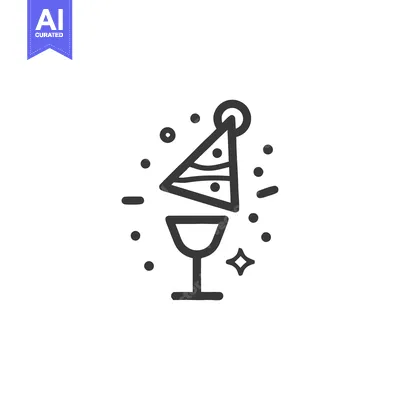 Festive Celebration Icon: Party Hat, Champagne Glass, Confetti