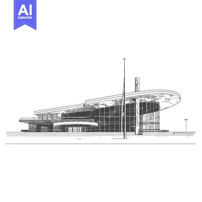 Popular premium asset: An architectural sketch of a modern building with expansive glass wind