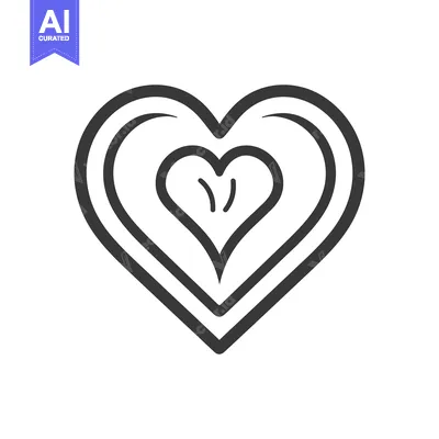 Aset desain premium: A black and white image depicts three nested heart shapes