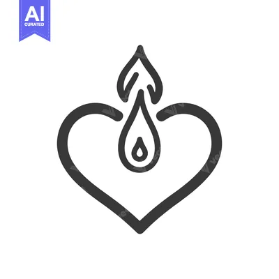 A simple outlined heart shape with a droplet and flame symbol