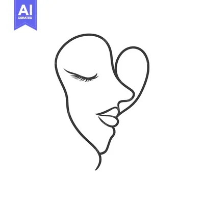 A minimalist line drawing of a peaceful female face