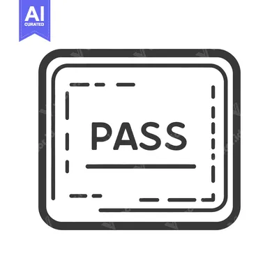 Premium design asset: A simple black and white square icon displaying the word pass